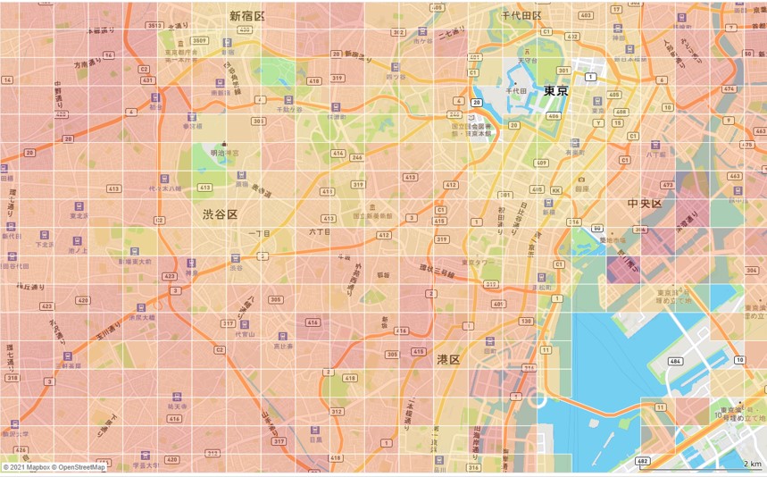 エリアの滞在人口をメッシュで表示