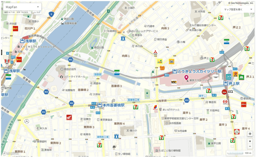 図5. MapFan地図にホーム周辺の店舗情報のアイコンを表示