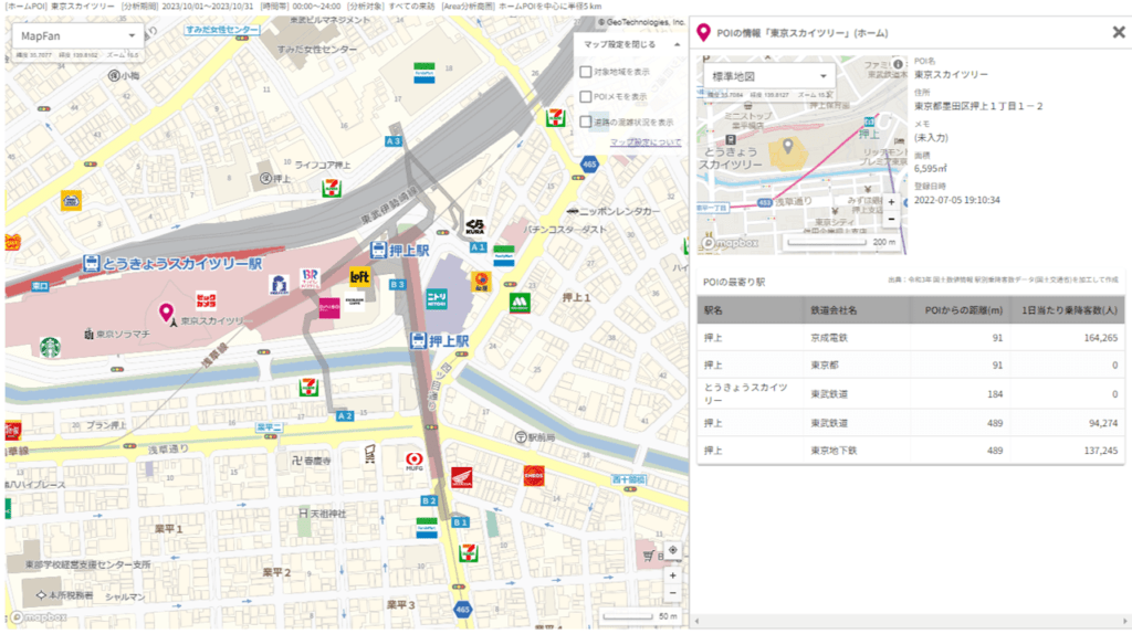 図6. MapFan地図にホーム周辺の最寄り駅情報を表示